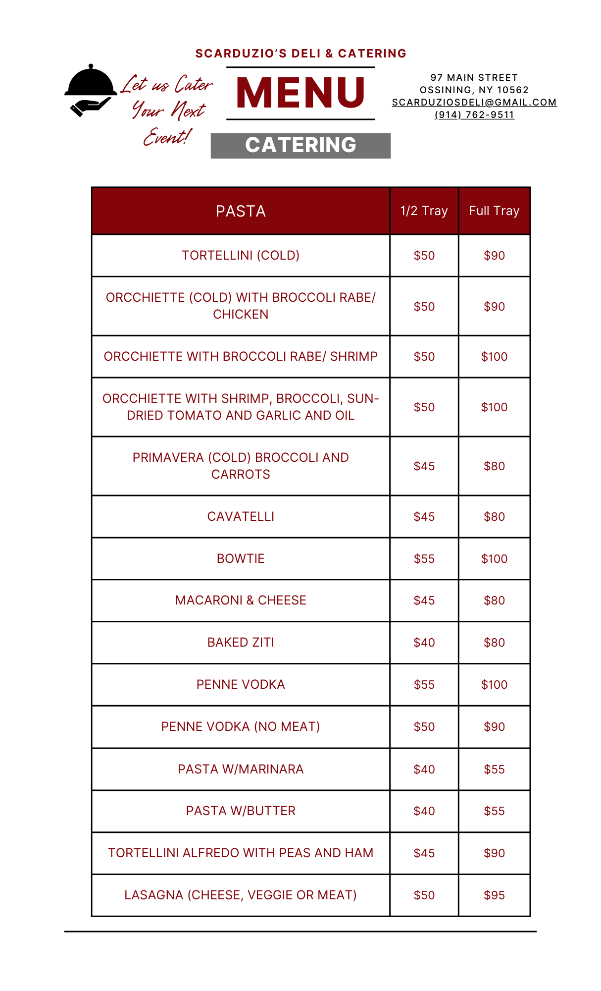 Scarduzio Catering Pasta Dishes