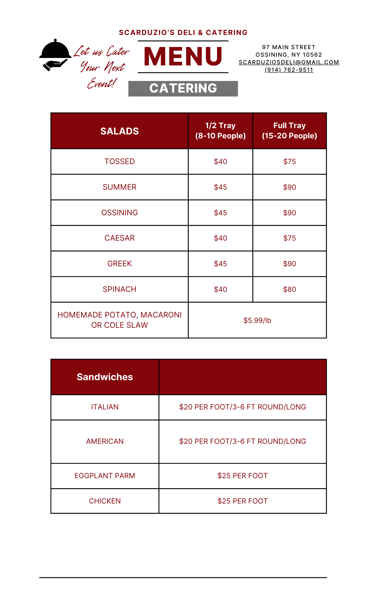 Scarduzio Catering Salads and sandwiches